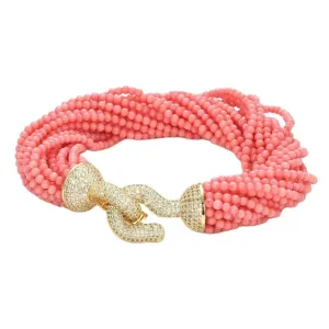 GuaiGuai Jewelry 8.5" 20 Strands Pink Coral Round Beads Bracelet