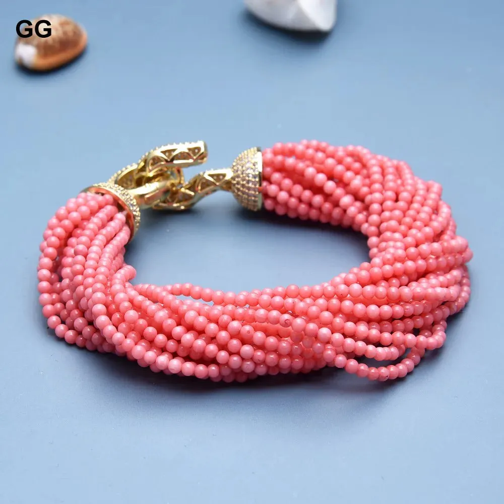 GuaiGuai Jewelry 8.5" 20 Strands Pink Coral Round Beads Bracelet