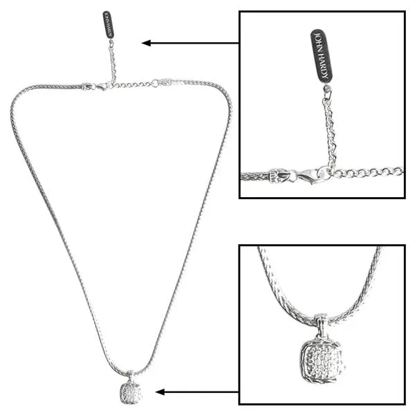 John Hardy Classic Chain Silver Diamond Square Pendant Necklace, 16-18 inch