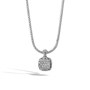 John Hardy Classic Chain Silver Diamond Square Pendant Necklace, 16-18 inch