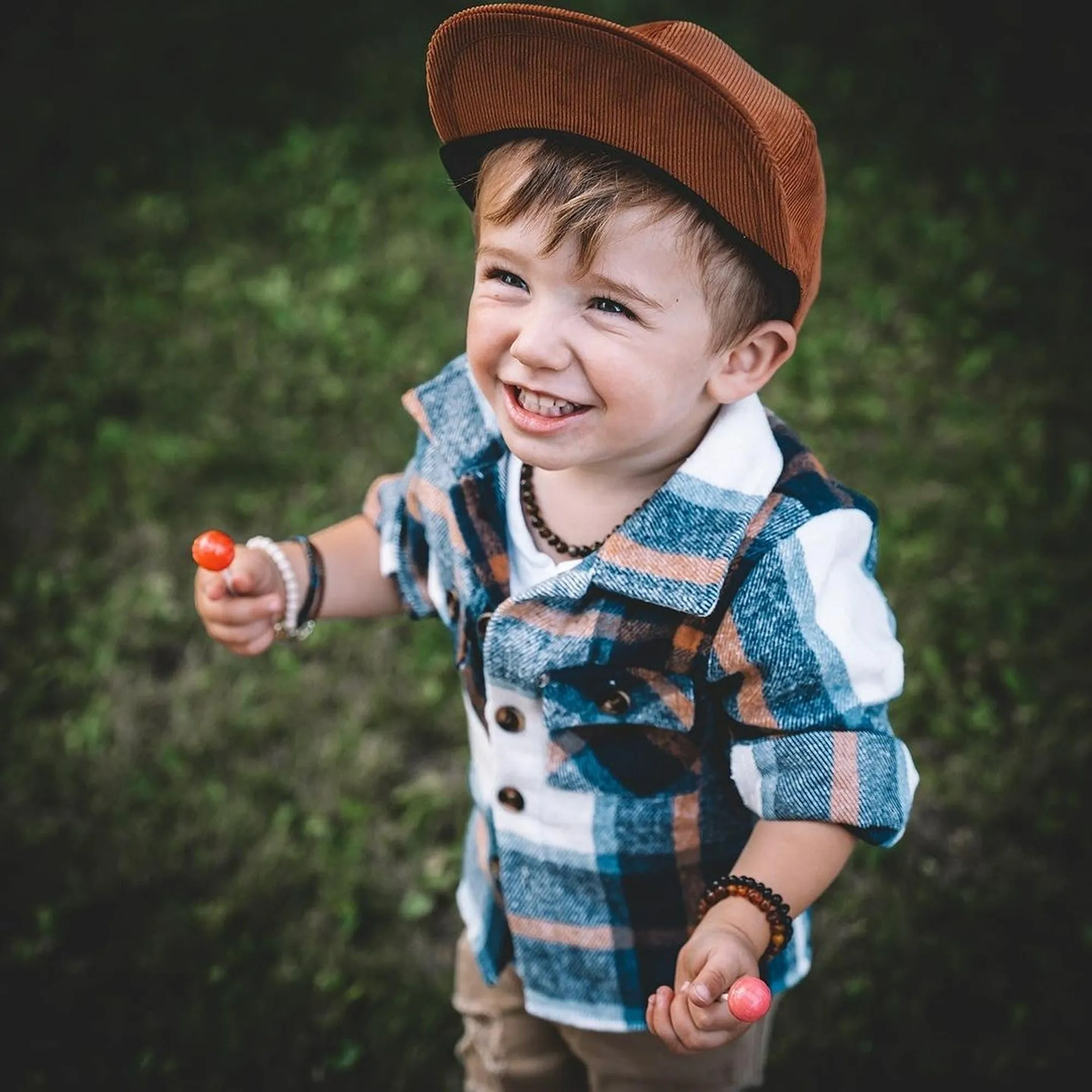Kids | African Turquoise   Raw Cognac Amber Bracelet