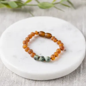 Kids | African Turquoise   Raw Cognac Amber Bracelet