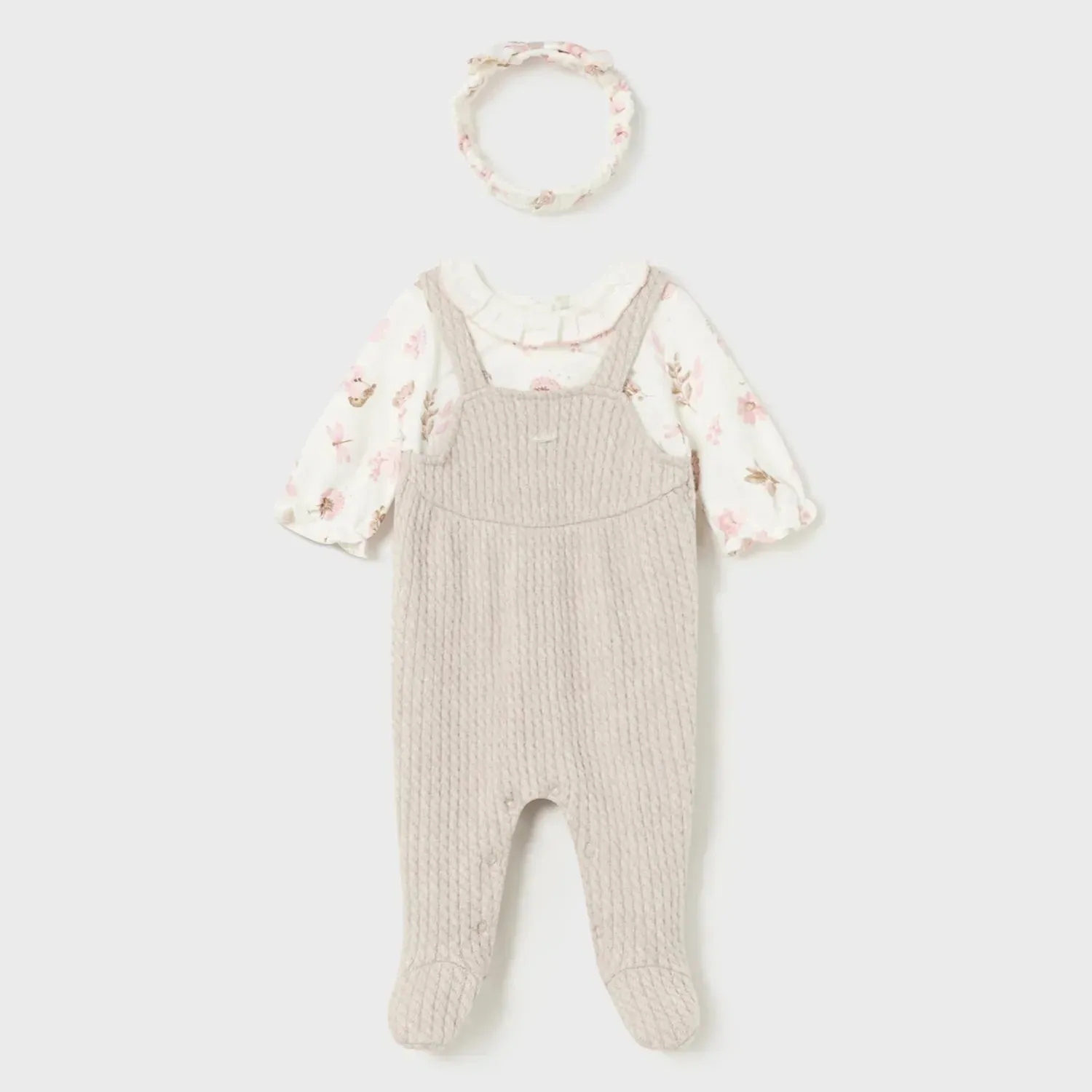 Mayoral Babygrow & Headband - Beige
