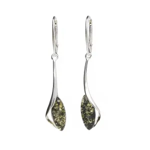 MILENA Earrings Silver and Green Baltic Amber Elegant