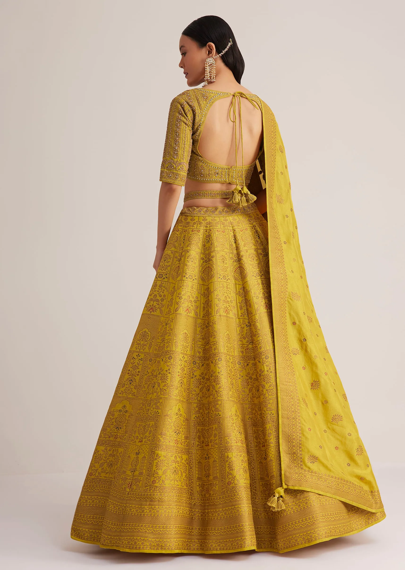 Mustard Yellow Embroidered Lehenga Set With Matching Dupatta