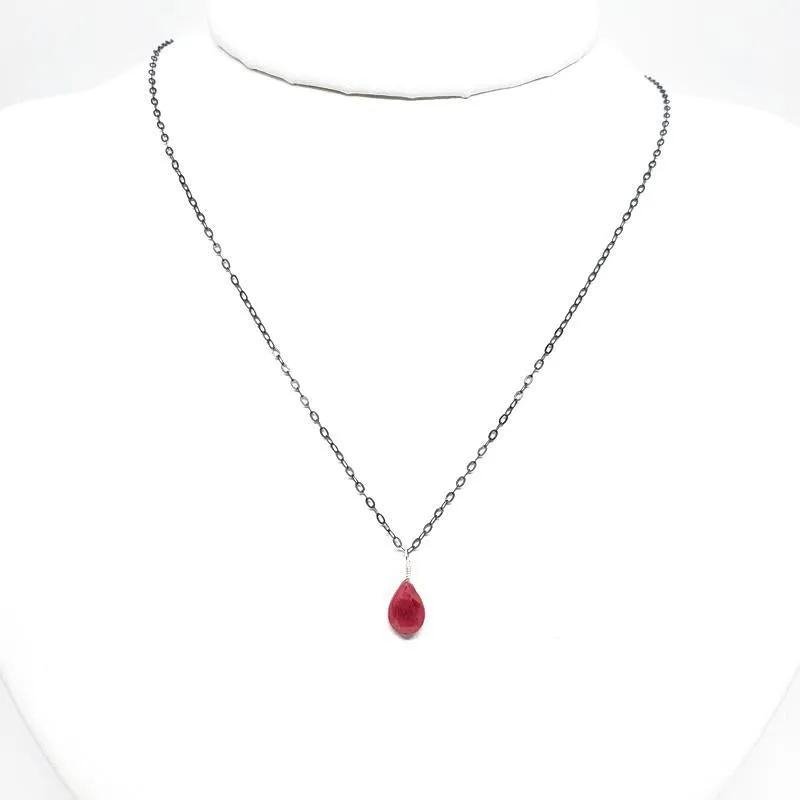 Necklace - Sookie Ruby Gemstone Oxidized Sterling by Foamy Wader