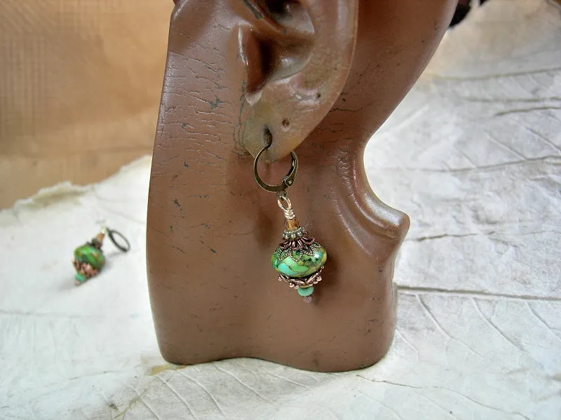 Ode to Spring, Colorful Boho Earrings, Green, Aqua & Amber Colors