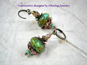 Ode to Spring, Colorful Boho Earrings, Green, Aqua & Amber Colors