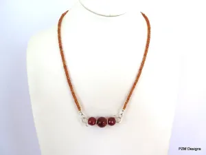 Orange garnet trapeze necklace, spessartite garnet and fire agate gemstone necklace