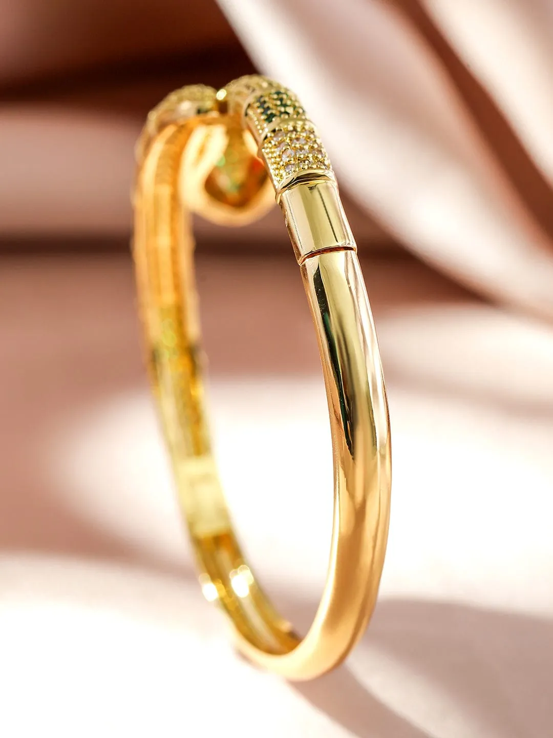 Rubans 22K Gold-Plated Snake Design Bracelet with Ruby, Emerald & Cubic Zirconia