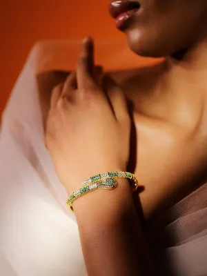 Rubans 22K Gold-Plated Snake Design Bracelet with Ruby, Emerald & Cubic Zirconia
