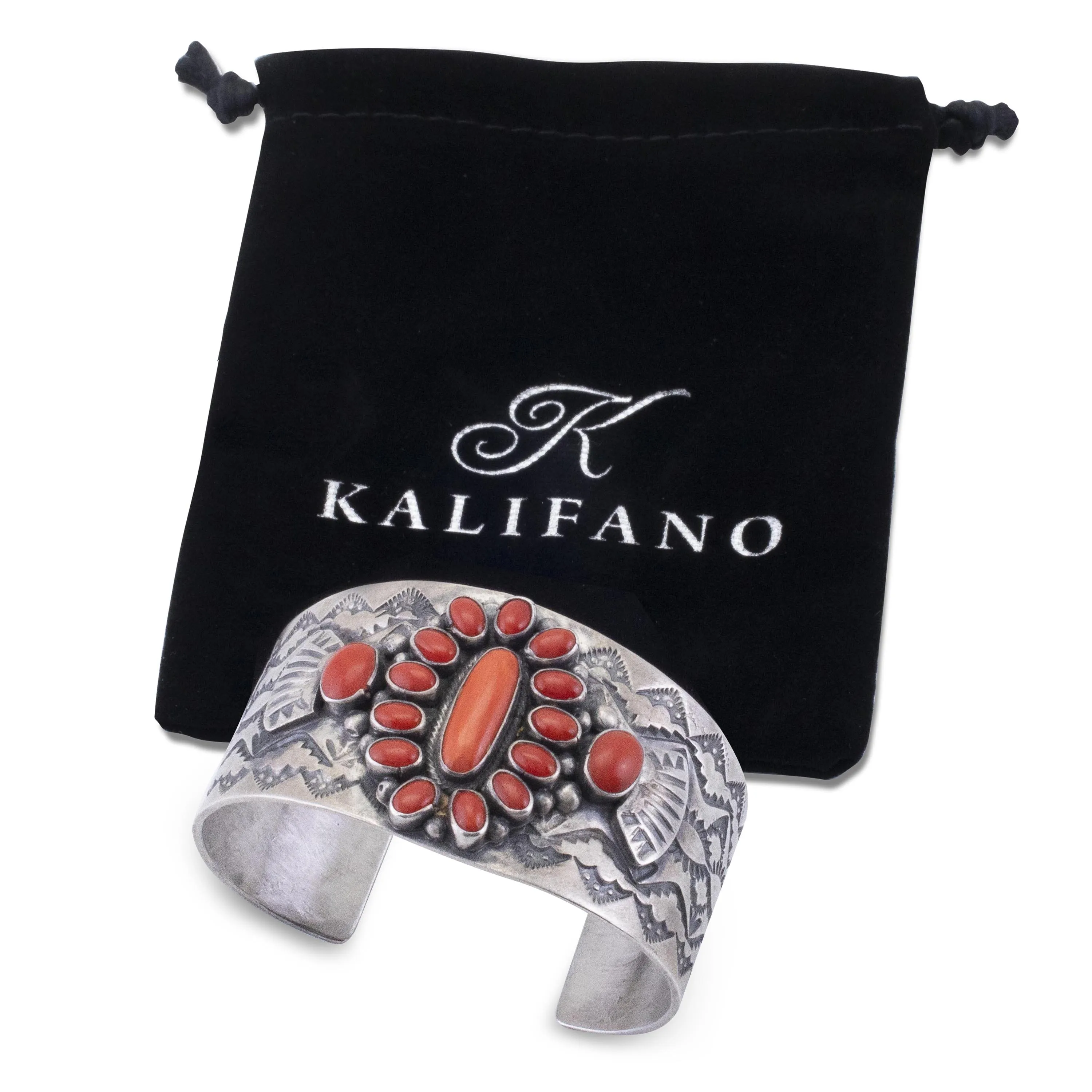 Sheila Tso Navajo Coral USA Native American Made 925 Sterling Silver Cuff