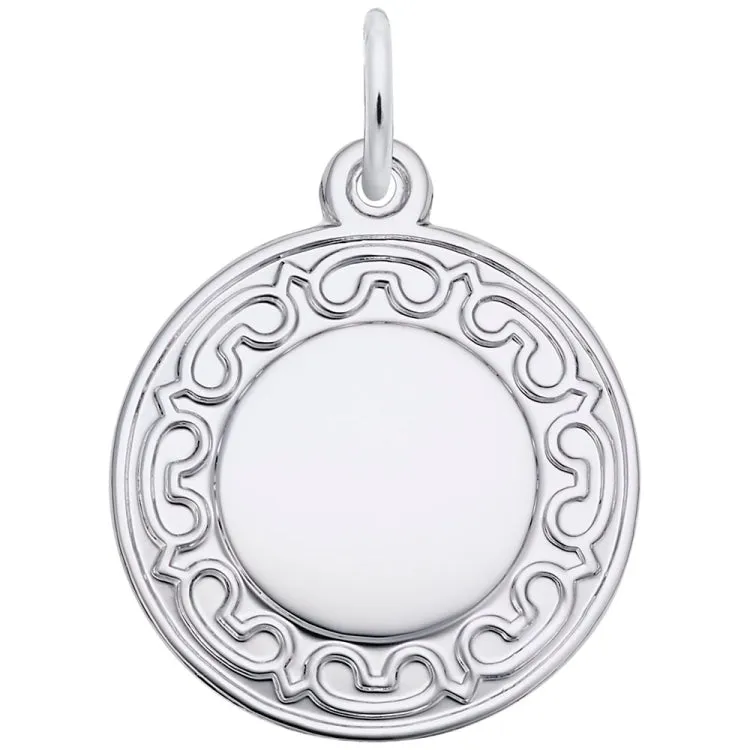 SILVER ORNATE ROUND DISC CHARM