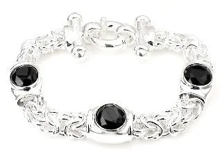 Sterling Silver Byzantine Chain and Black Onyx Bracelet