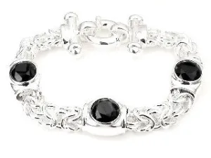 Sterling Silver Byzantine Chain and Black Onyx Bracelet
