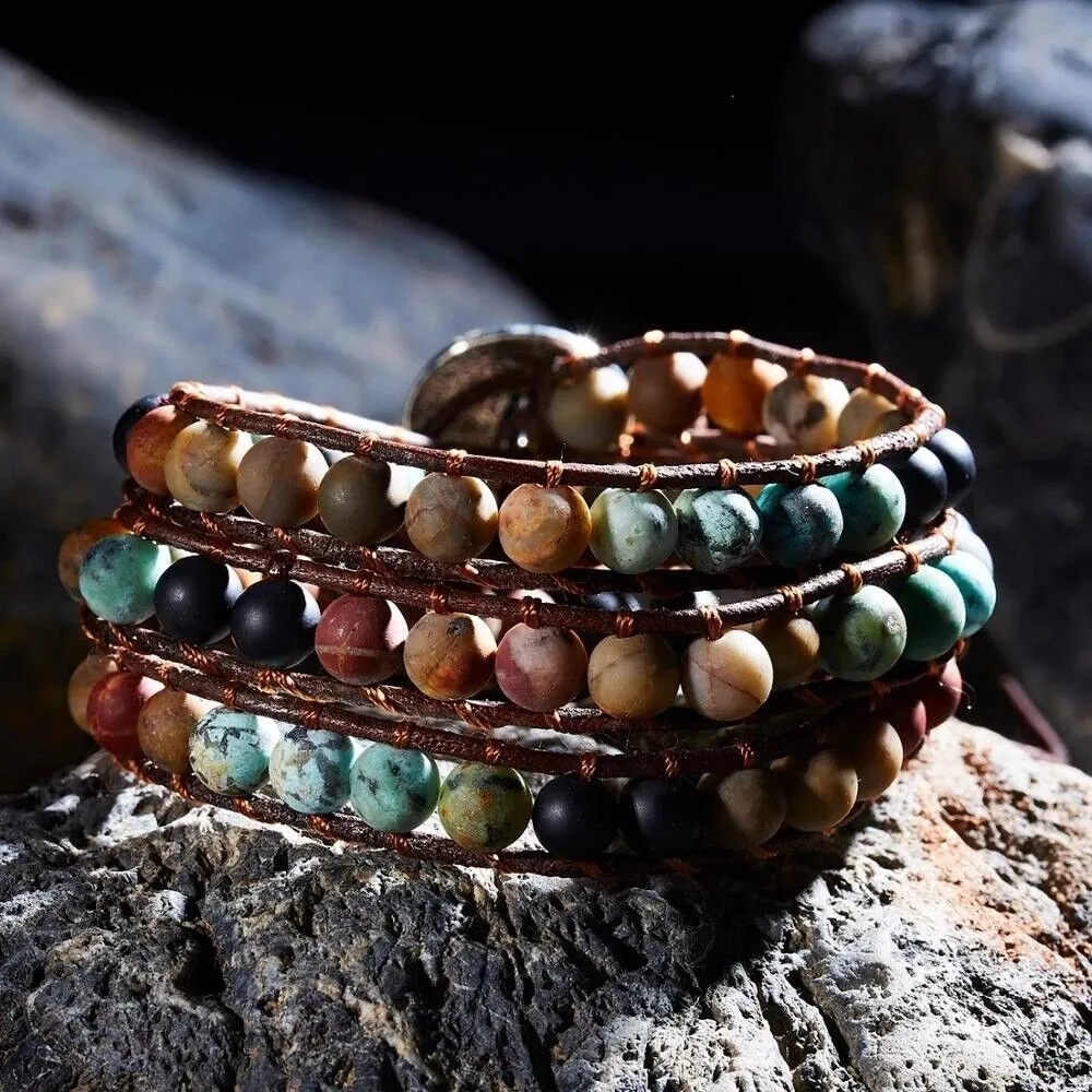 Triple Wrap Matte Turquoise Bohemian Leather Bracelet