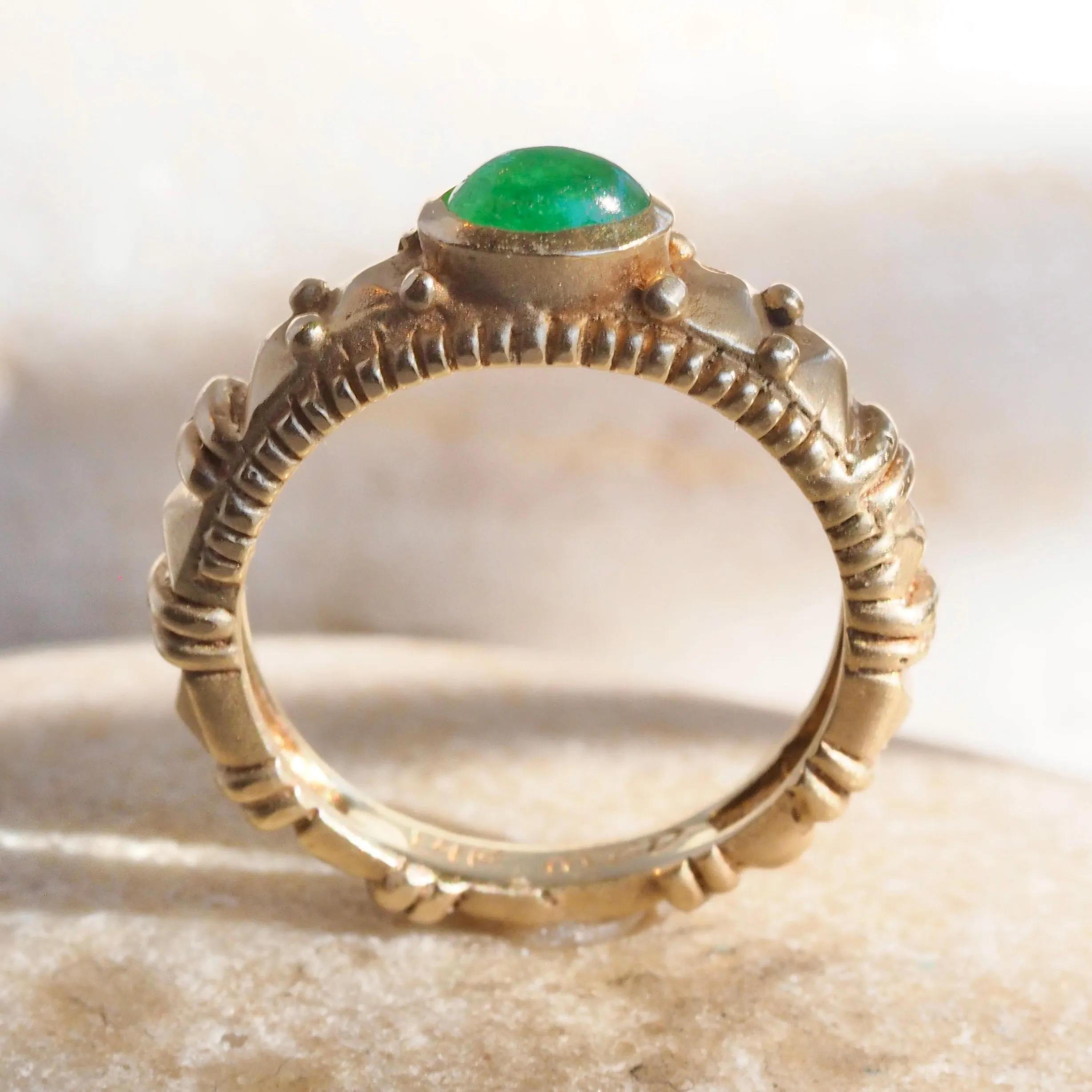Vintage Artisan 14k Gold Bezel Set Emerald Ring