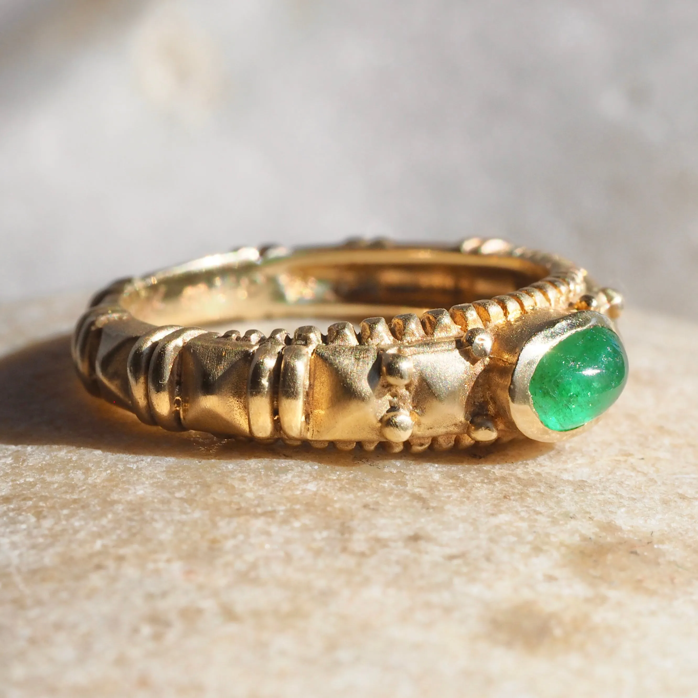 Vintage Artisan 14k Gold Bezel Set Emerald Ring