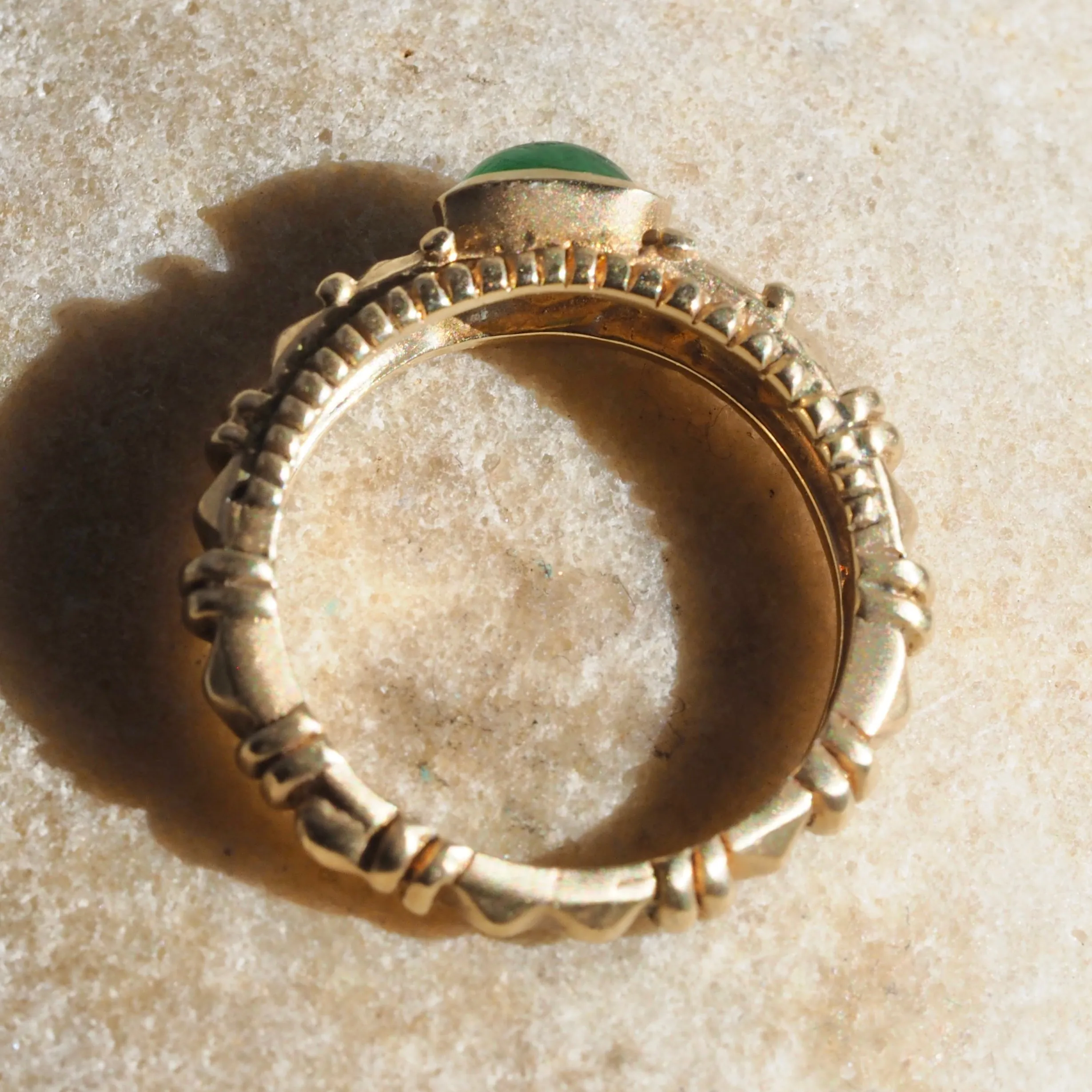 Vintage Artisan 14k Gold Bezel Set Emerald Ring