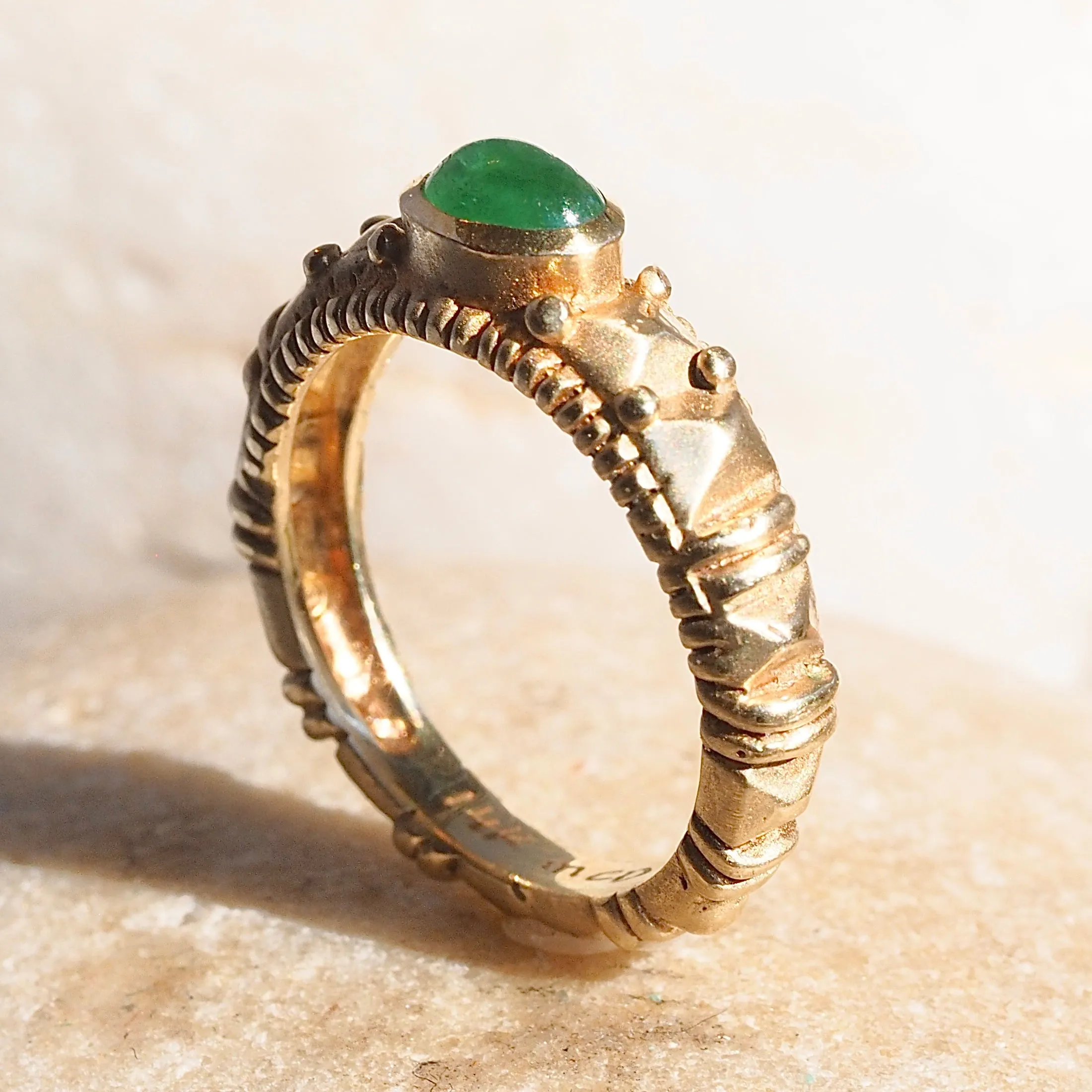 Vintage Artisan 14k Gold Bezel Set Emerald Ring