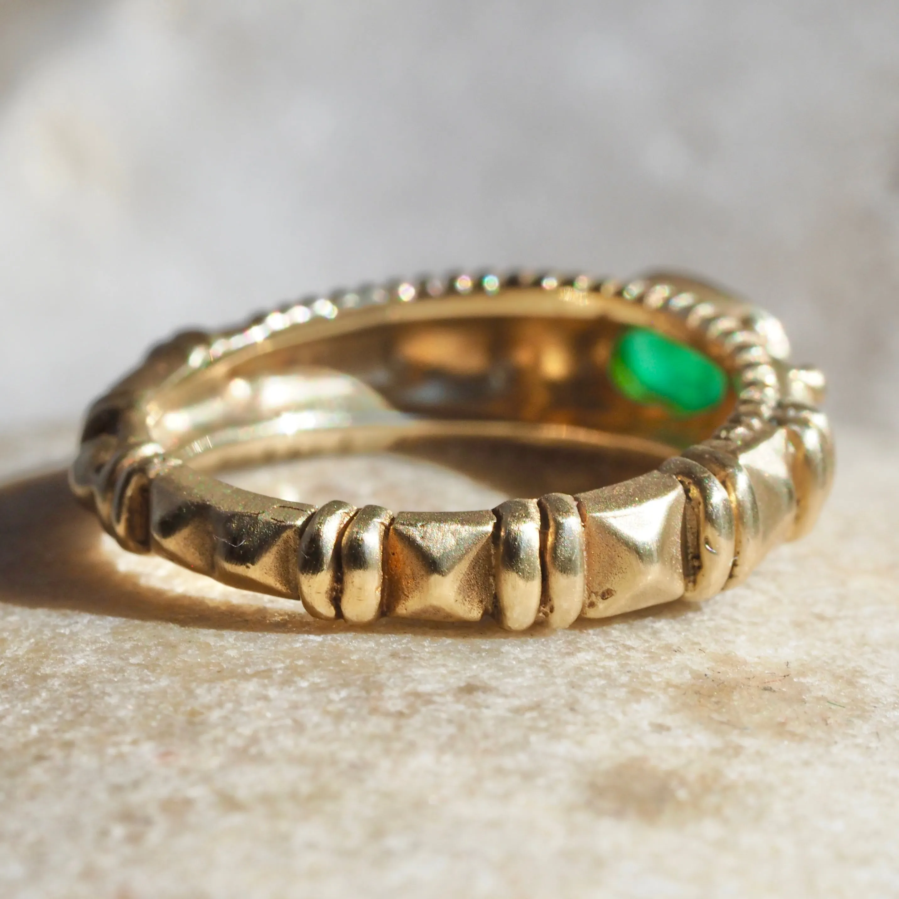 Vintage Artisan 14k Gold Bezel Set Emerald Ring