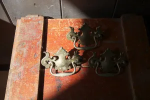 Vintage ornage brass drawer pulls -  3 available